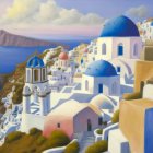 Greek Island Sunset: Whitewashed Buildings & Blue Domes