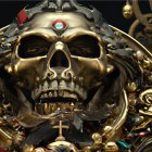 Golden Skull with Diamond Eyes and Intricate Gold Patterns on Dark Background