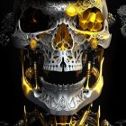 Ornate Golden Skull with Black Hat on Dark Background