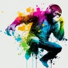 Vibrant gorilla digital art with skull face and colorful backdrop