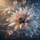 Close-Up Sunflower Digital Artwork with Dewdrop-Adorned Petals