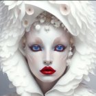 Elaborate White Makeup with Red and Blue Accents