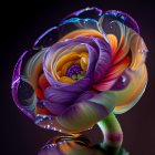 Colorful Rose Artwork: Purple, Orange, and Teal Hues