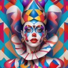 Colorful digital artwork: Woman with geometric makeup and jester hat