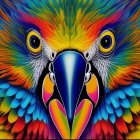 Symmetrical digital artwork of a colorful parrot