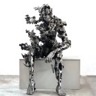 Futuristic female robot with intricate designs on sleek platform