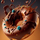 Colorful Sprinkle Chocolate Glazed Donut with Floating Droplets