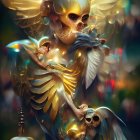 Colorful skeletal figure with Day of the Dead makeup in vibrant artistic image