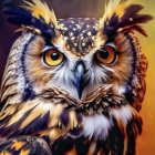 Digital artwork of ornate jeweled owl on gradient background
