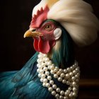 Colorful Rooster Illustration with Vibrant Plumage in Blue, White, and Red