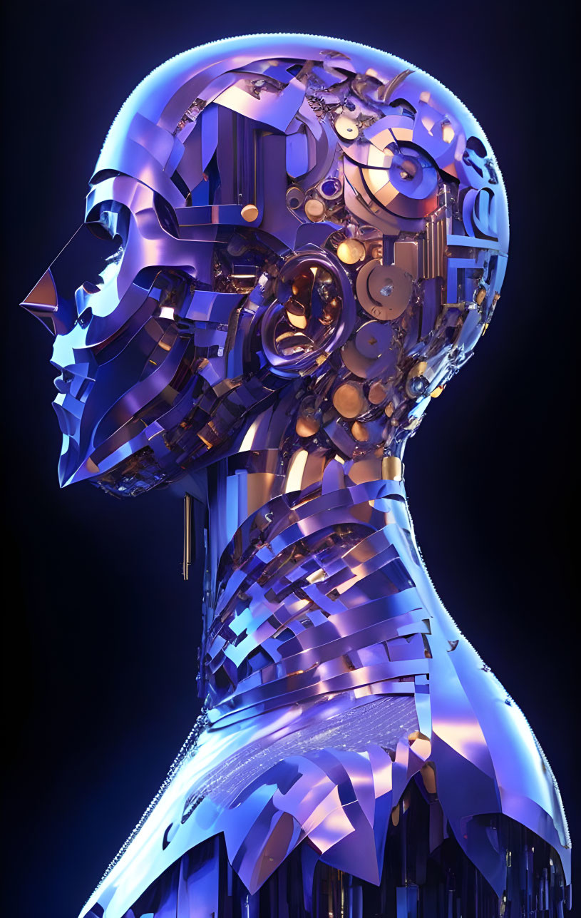 Futuristic robotic head and neck with intricate mechanical parts