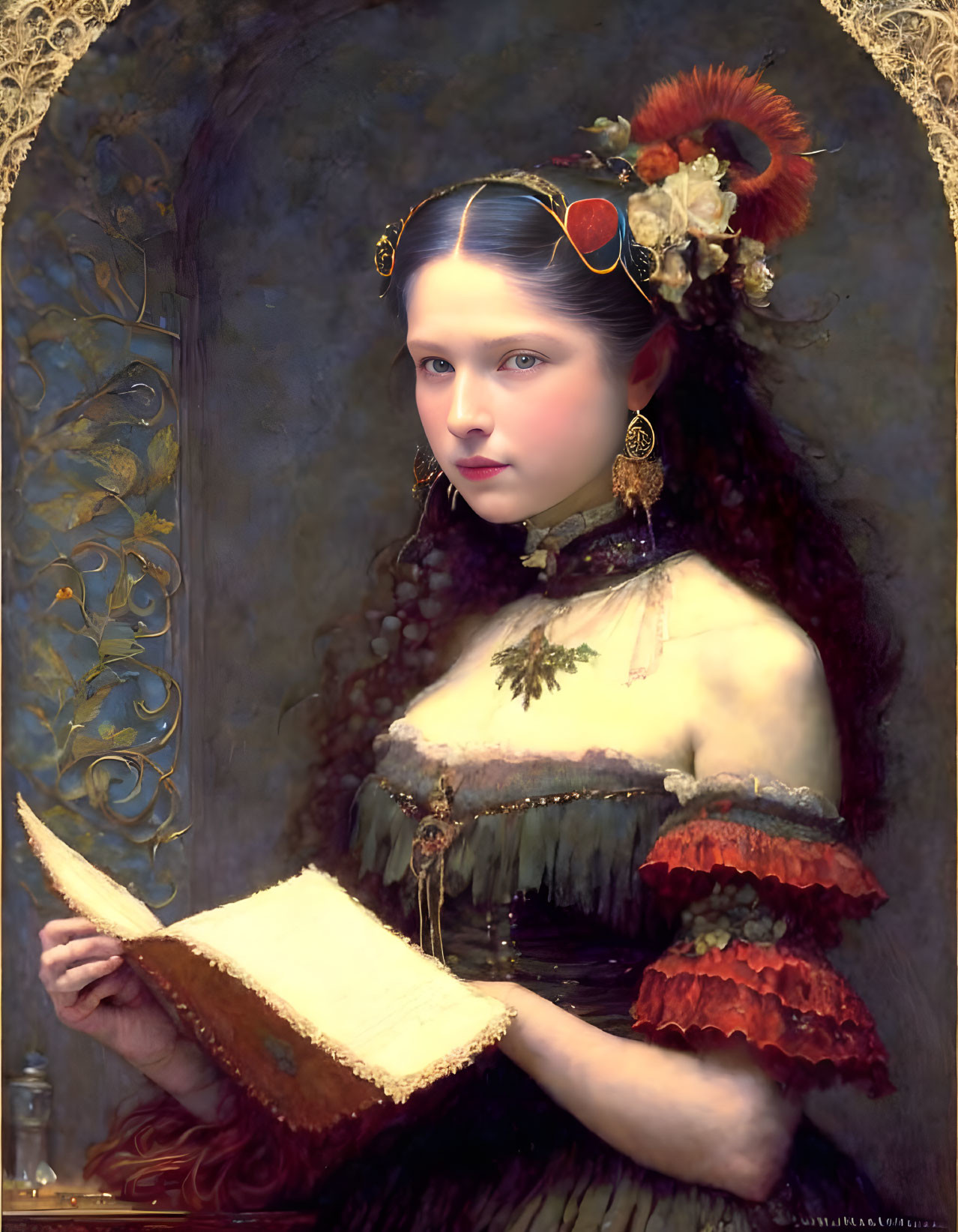 Victorian-era painting of young woman with pensive expression holding letter