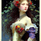 Fantasy style illustration of woman in floral headdress.