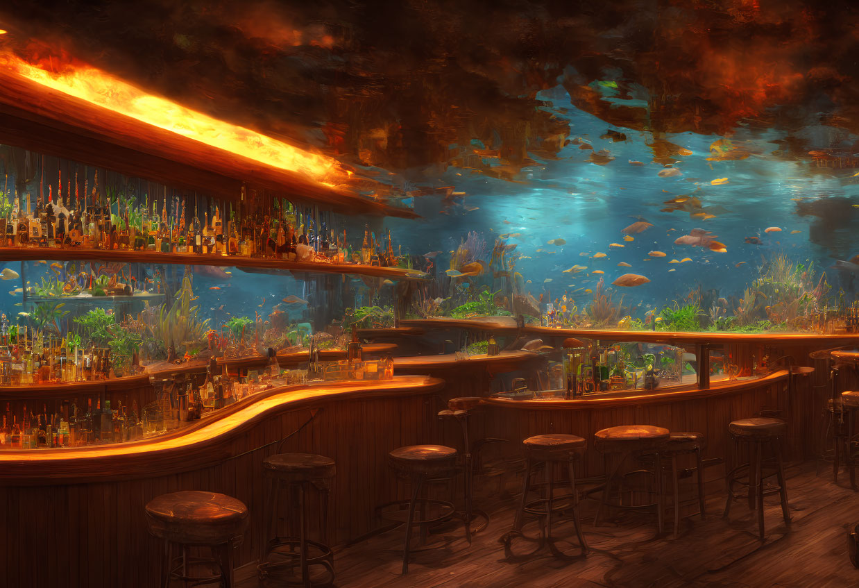 Aquarium Wall Bar with Underwater Theme