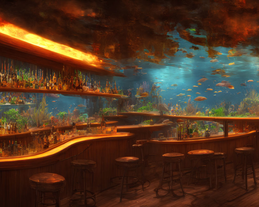 Aquarium Wall Bar with Underwater Theme