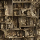 Detailed Cross-Section of Multi-Story Fantasy Dollhouse with Intricate Rooms