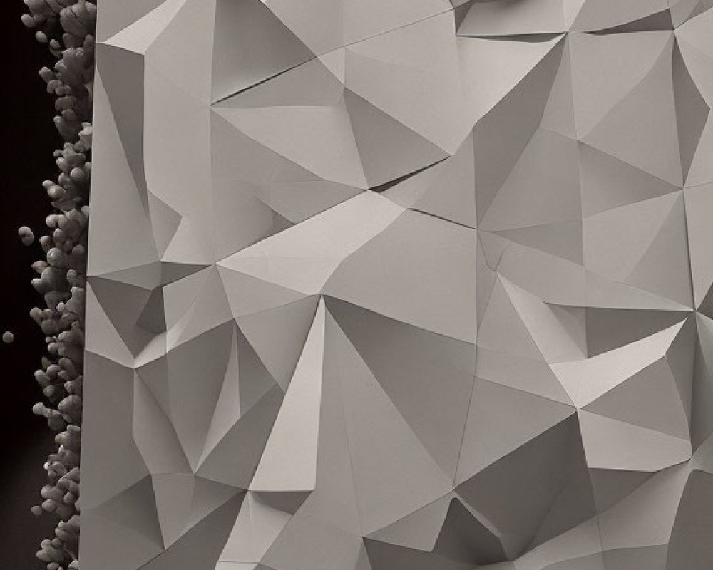 Geometric monochromatic abstraction with polygonal facets on dark background.