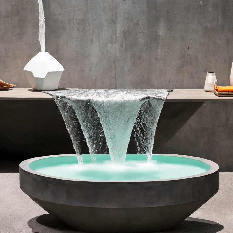 Contemporary indoor water feature with cascading fountain and circular basin