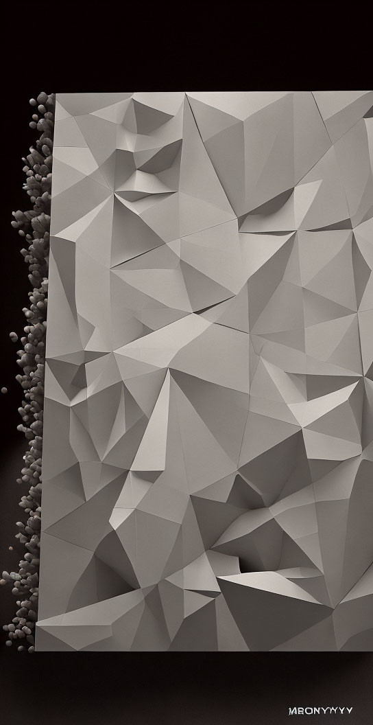 Geometric monochromatic abstraction with polygonal facets on dark background.