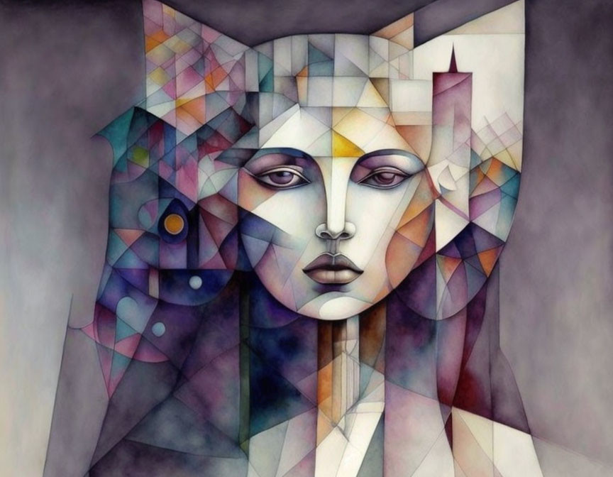 Geometric Abstract Art of Woman's Face with Muted Colors