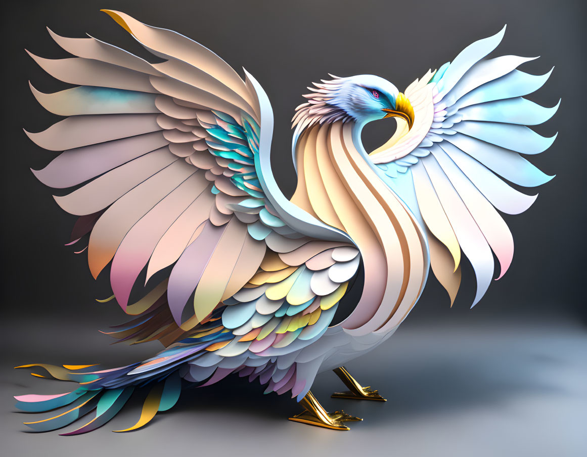 Colorful 3D Illustration of Majestic Bird with Elaborate Plumage