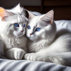 White Cats with Blue Eyes Snuggling on Soft Surface