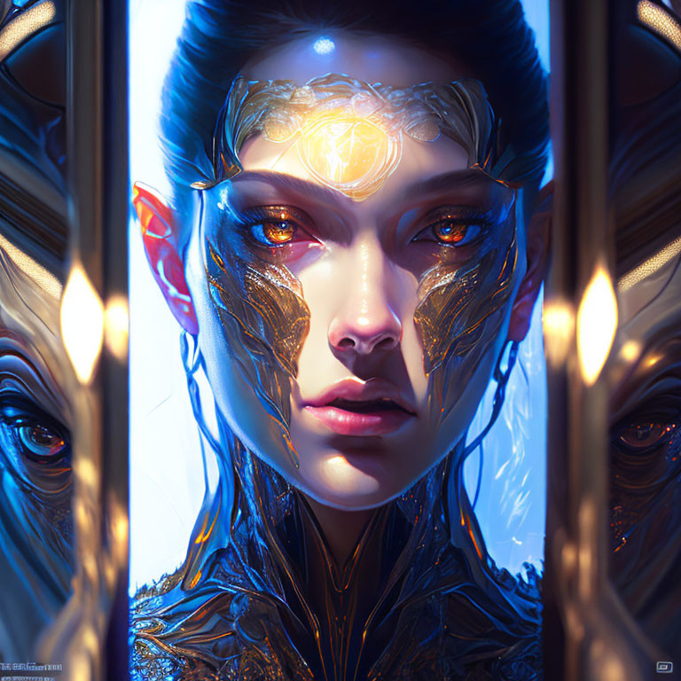 Fantasy digital portrait with glowing eyes and intricate markings