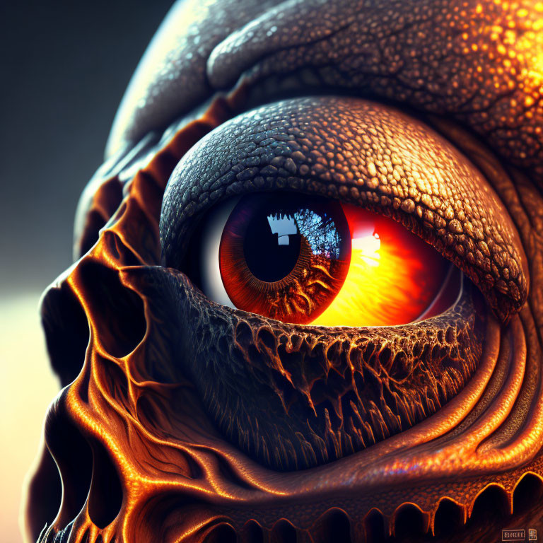 Detailed Orange Reptilian Eye with Fiery Glow