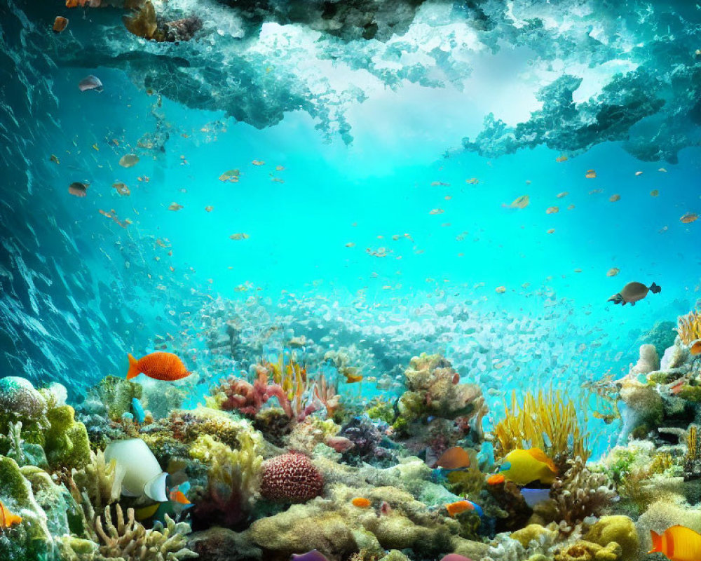 Colorful Coral Reef Teeming with Marine Life