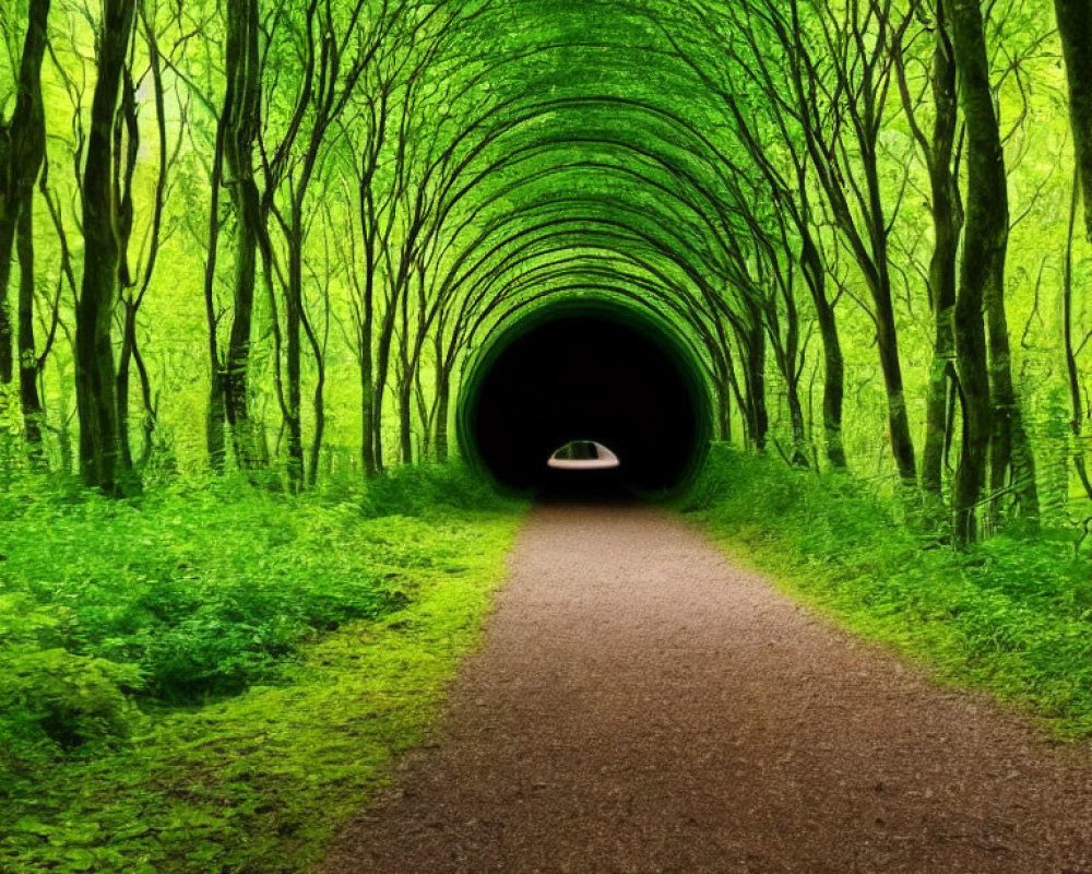 Lush Green Trees Forming Verdant Tunnel in Forest