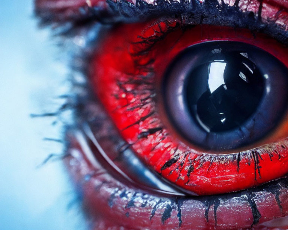 Detailed Human Eye with Red Makeup and Dilated Pupil