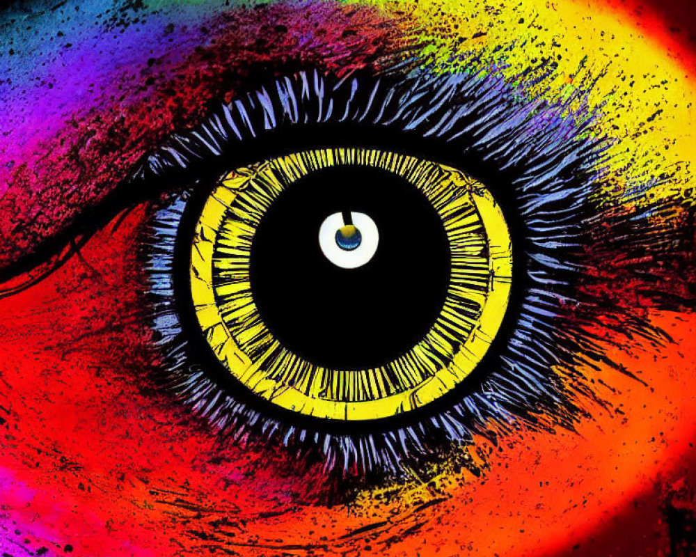 Colorful digital art: Close-up eye with vibrant multicolored patterns