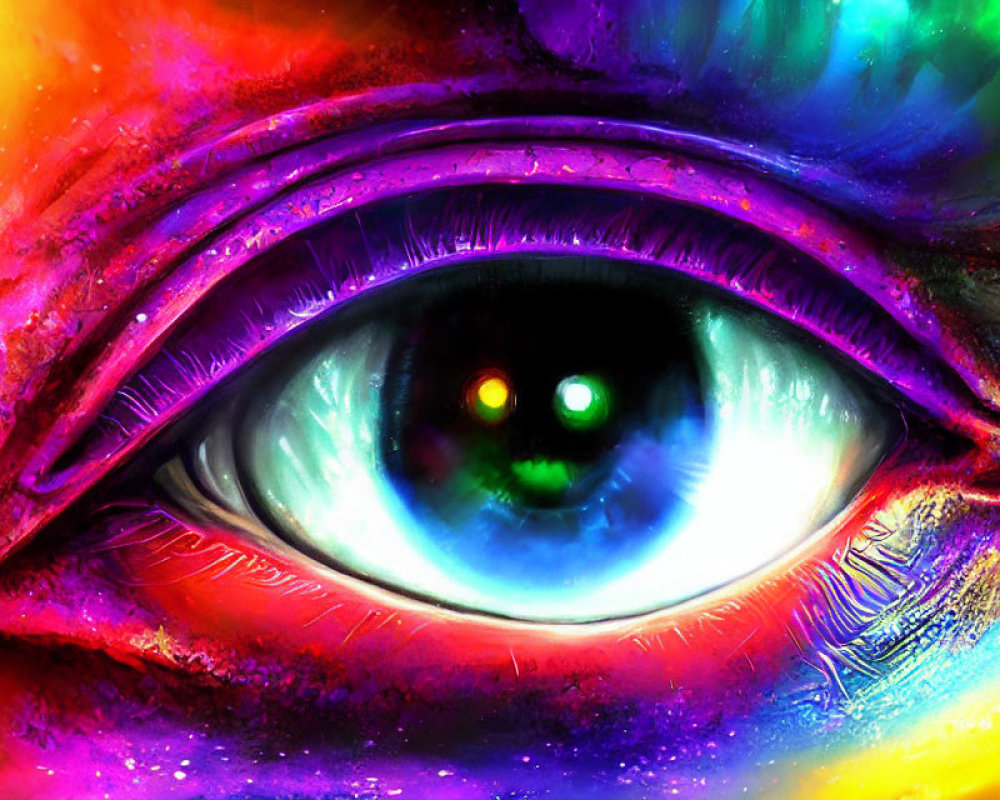 Vivid Rainbow Spectrum Eye Artwork with Detailed Iris