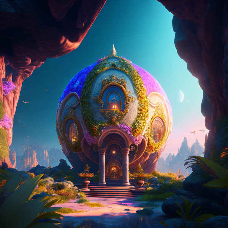 Spherical, Ornate Building in Fantasy Landscape