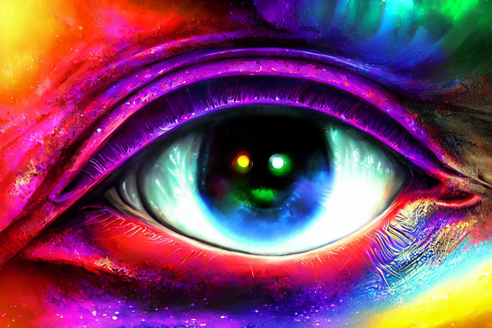 Vivid Rainbow Spectrum Eye Artwork with Detailed Iris