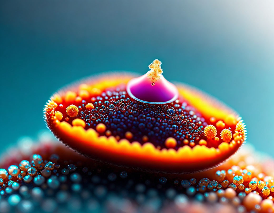 Colorful water droplet with multicolored beads in macro view