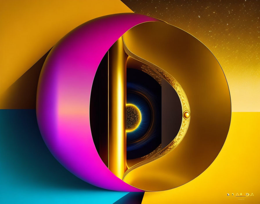 Colorful Abstract Artwork: Swirling Portal in Pink, Blue, and Gold