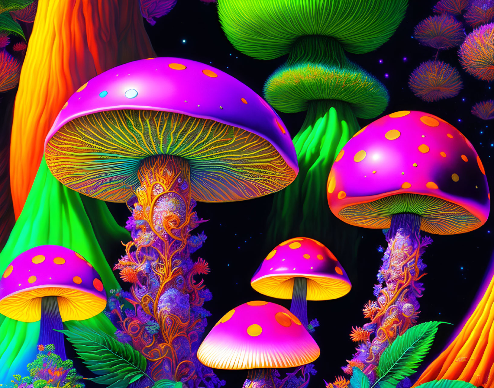 Colorful Psychedelic Mushroom Art with Intricate Patterns