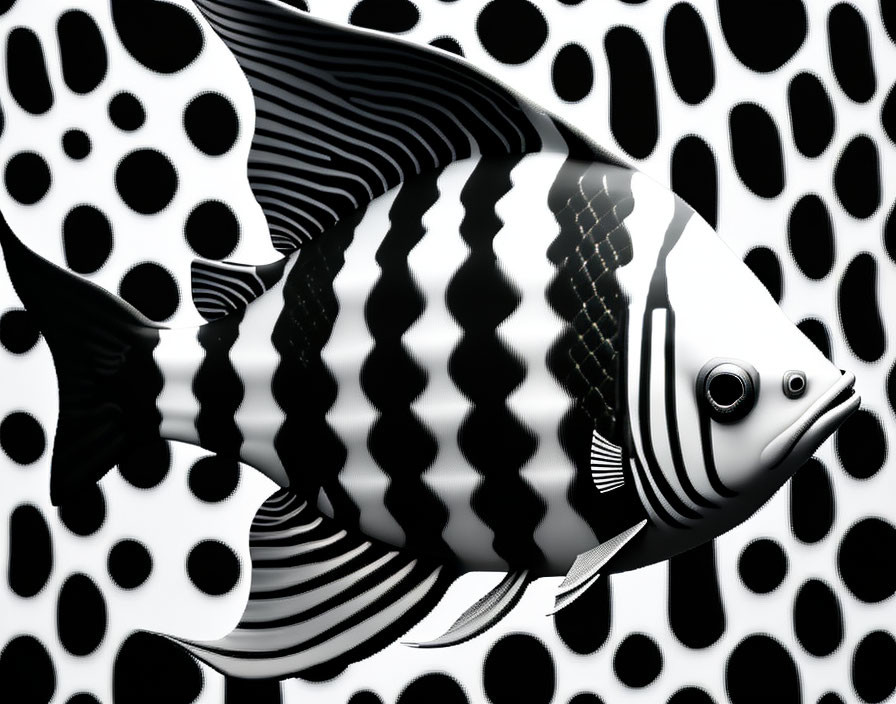 Monochrome Striped Fish Camouflaged in Background