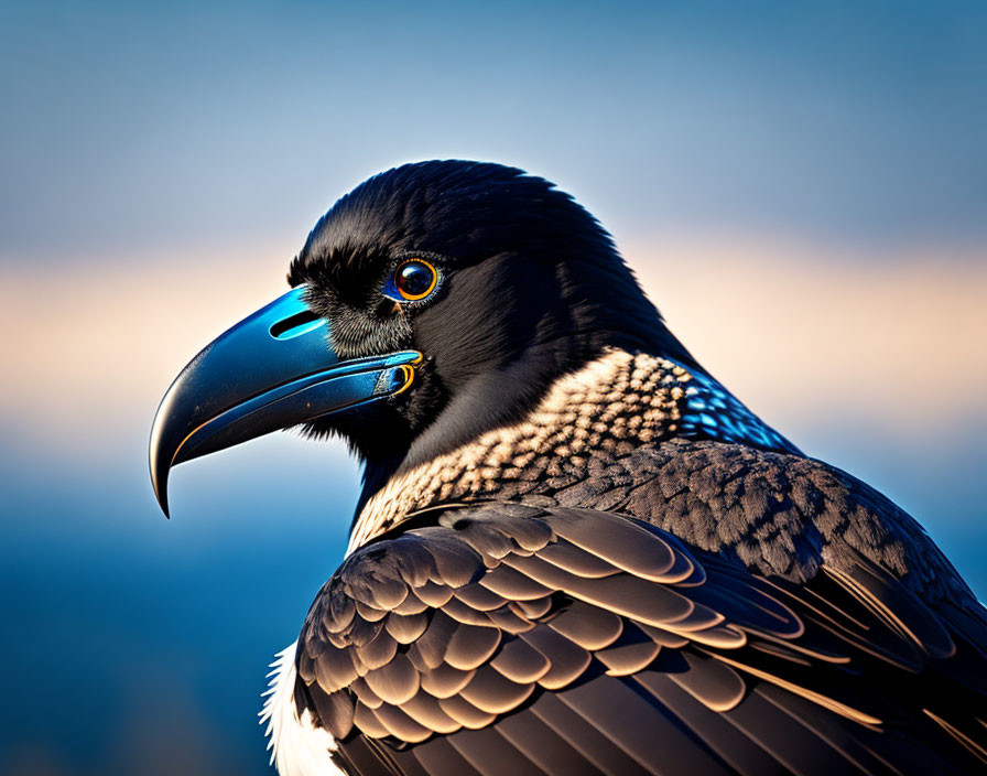 Detailed Raven Close-Up with Glossy Feathers and Sharp Beak