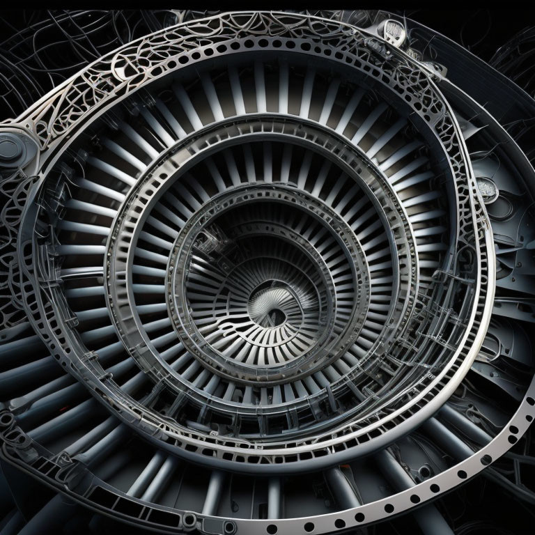 Detailed Close-Up of Jet Engine's Internal Turbine Mechanism