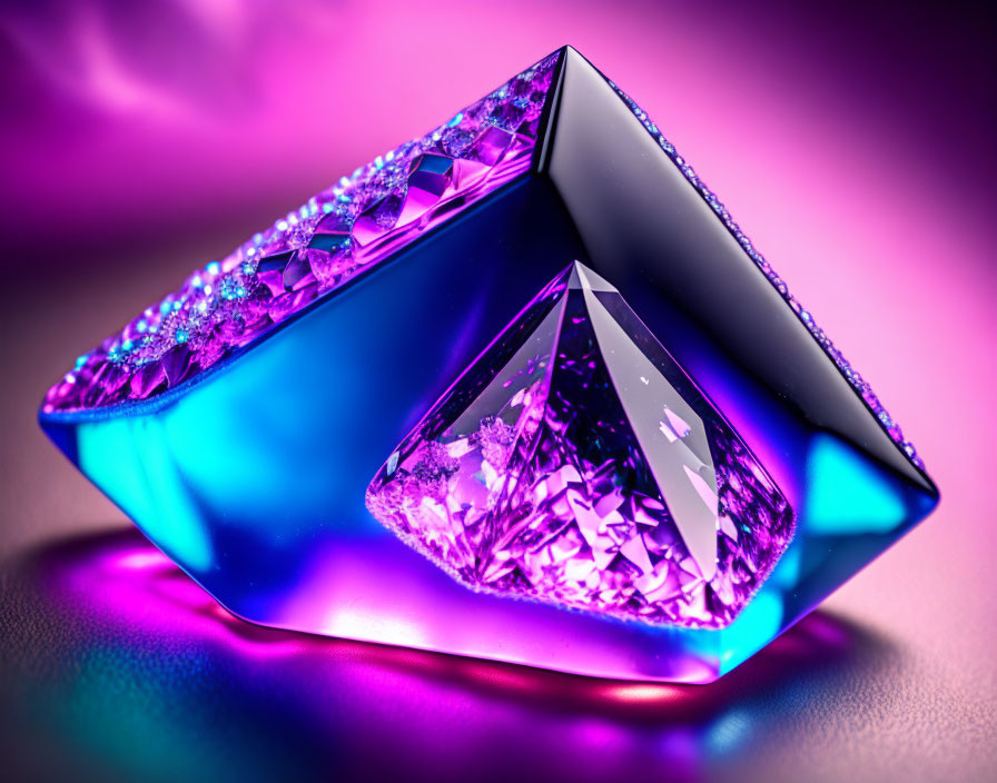 Colorful Pyramid Crystal Reflecting in Triangle on Pink Blue Background