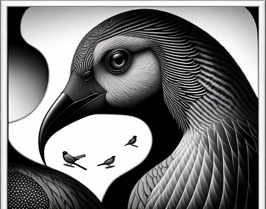 Detailed Monochrome Bird Illustration with Abstract Background