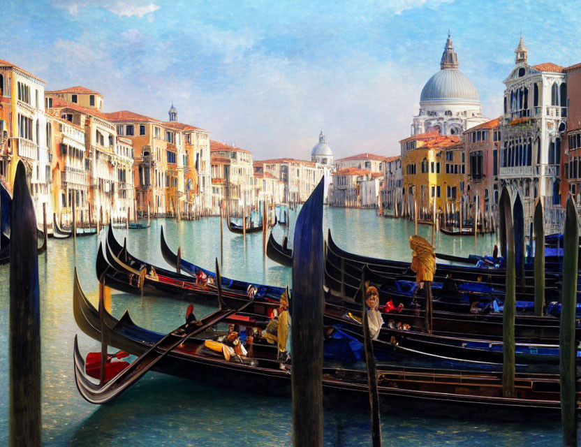 Historical Venetian buildings and Santa Maria della Salute Basilica along Grand Canal