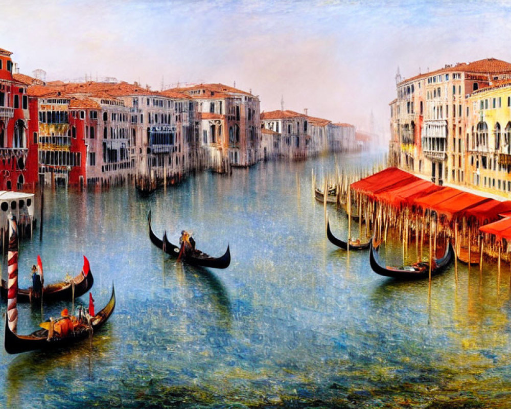 Historic buildings and gondolas in Venice canal