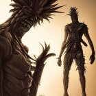 Humanoid Figures with Pineapple-Like Textures in Monochromatic Colors