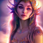 Fantasy portrait featuring woman with elf-like ears and cosmic background