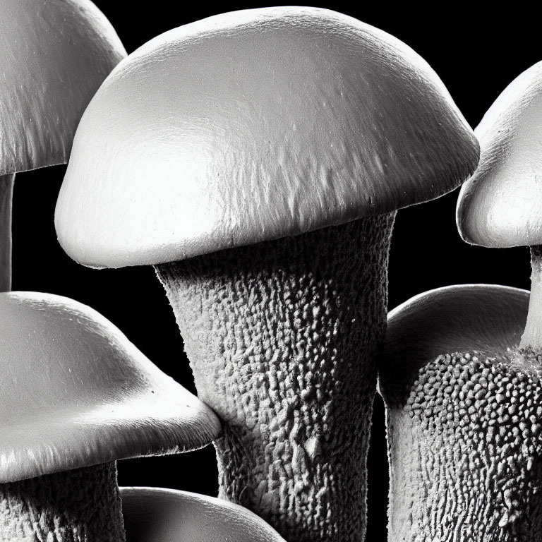 Detailed Textures of Mushrooms on Dark Background