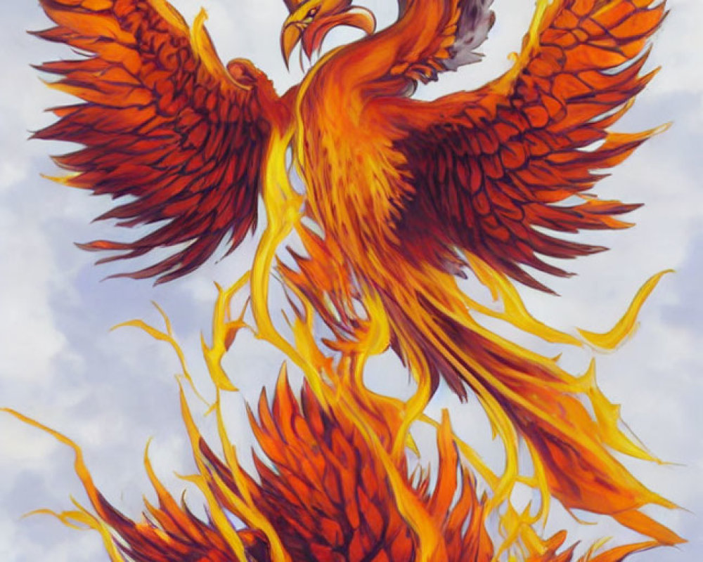 Majestic Phoenix Illustration in Fiery Reds and Oranges