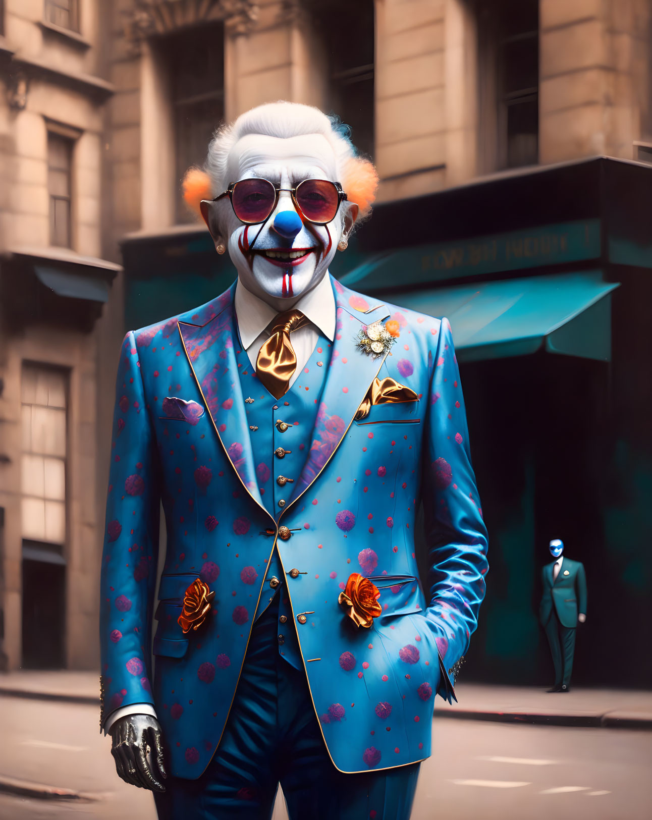 Colorful Clown Makeup and Costume on City Street